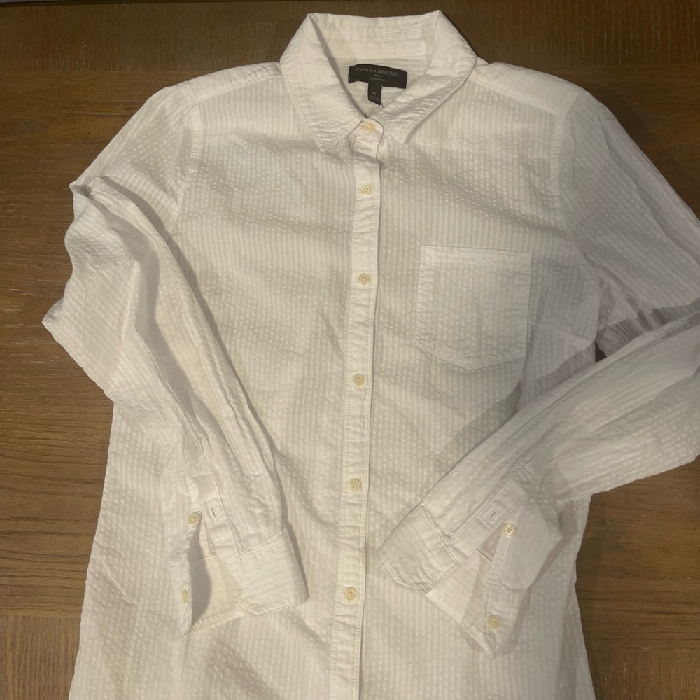 Banana Republic Textured White Button-Down Shirt